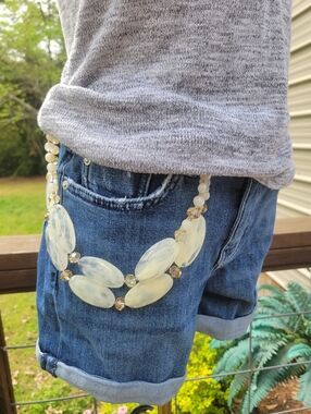 Vintage Elegant Cream Faceted Statement Necklace or Pant/Jean  Loop Jewel